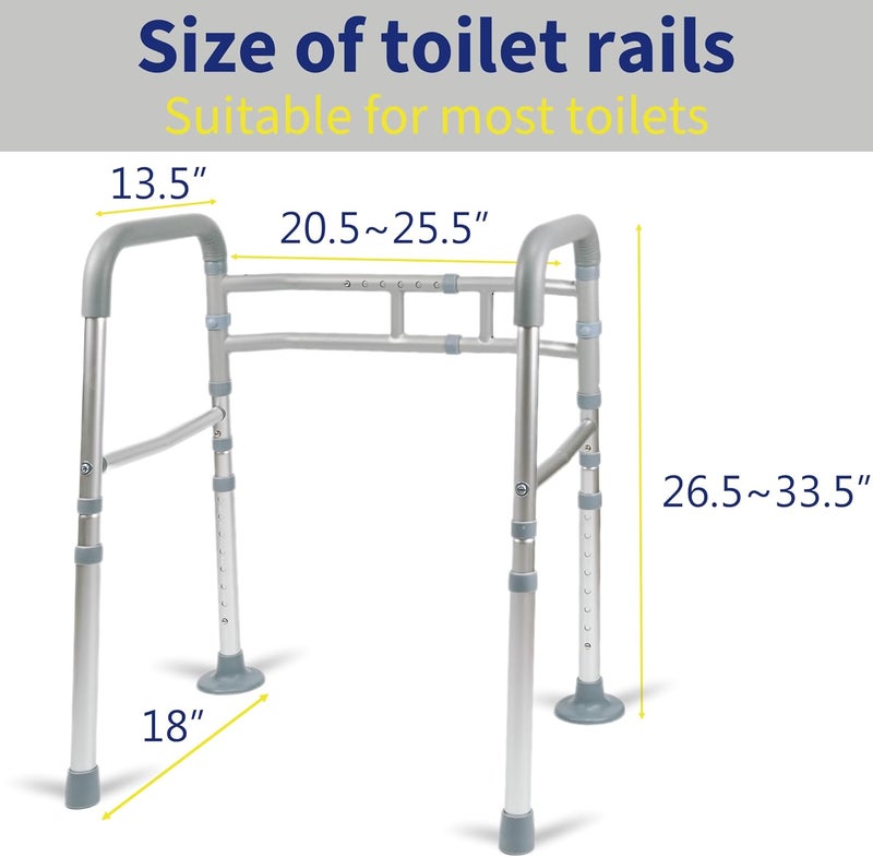 LandTale Toilet Safety Rails, Adjustable Toilet Rails for Elderly Adults Senior Disabled Handicap, Toilet Assistance Handles Safety Frames, Fit for Most Toilet, Foldable & Portable - Image 3